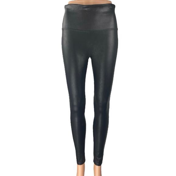 Spanx Women's Black Faux Vegan Leather High Waisted Skinny Leggings Pants Size L - Picture 1 of 5